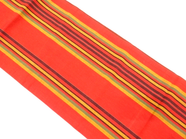 綿紬　縞模様織り出し　全通袋帯